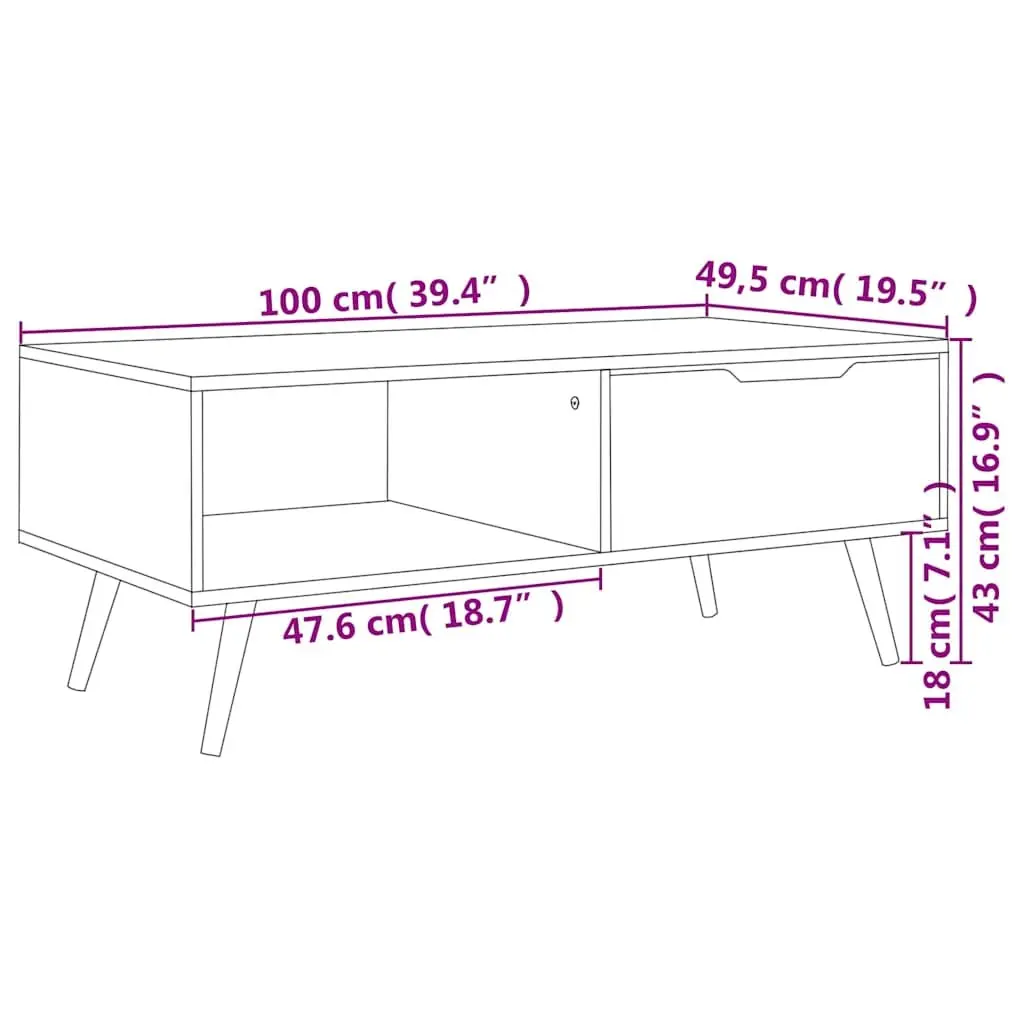 Coffee Table High Gloss White 100 x 49.5 x 43 cm Engineered Wood