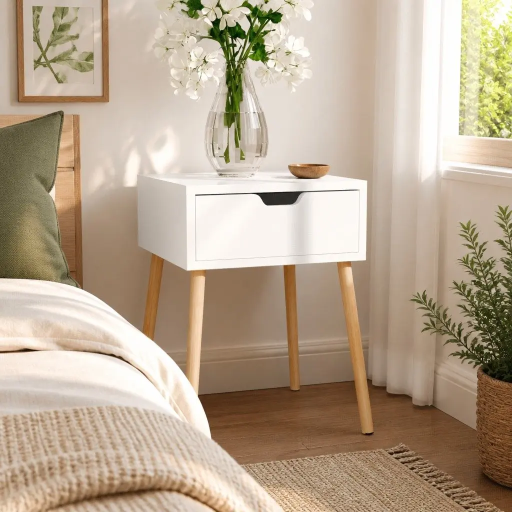 Bedside Cabinet White 40x40x56cm Engineered Wood Nightstand