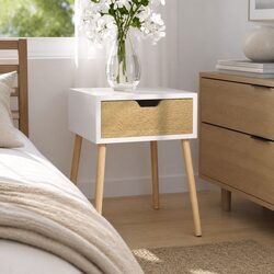 Elegant White Sonoma Oak Nightstand with Storage Drawer