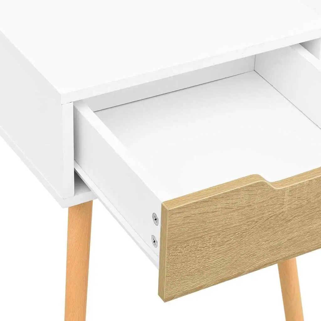 Bedside Cabinet White Sonoma Oak Engineered Wood Nightstand Storage Drawer