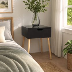 High Gloss Black Bedside Cabinet with Storage