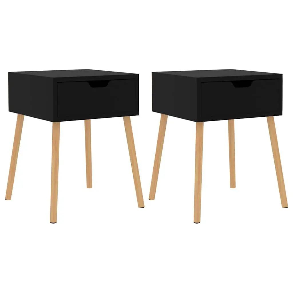 Bedside Cabinets High Gloss Black Modern 2 Pieces Engineered Wood Nightstand