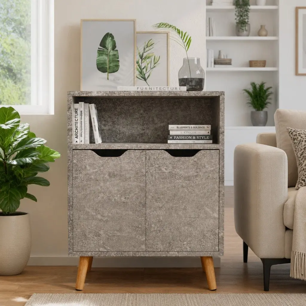 Sideboard Storage Cabinet Grey Engineered Wood 60W x 30D x 72H cm Living Room Cupboard Buffet