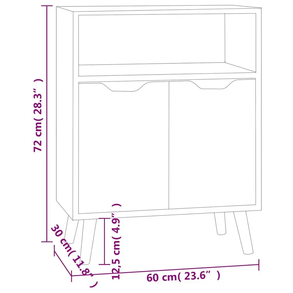 Sideboard Storage Cabinet Grey Engineered Wood 60W x 30D x 72H cm Living Room Cupboard Buffet