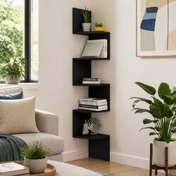 Elegant Black Wall Corner Shelf 19x19x123 cm