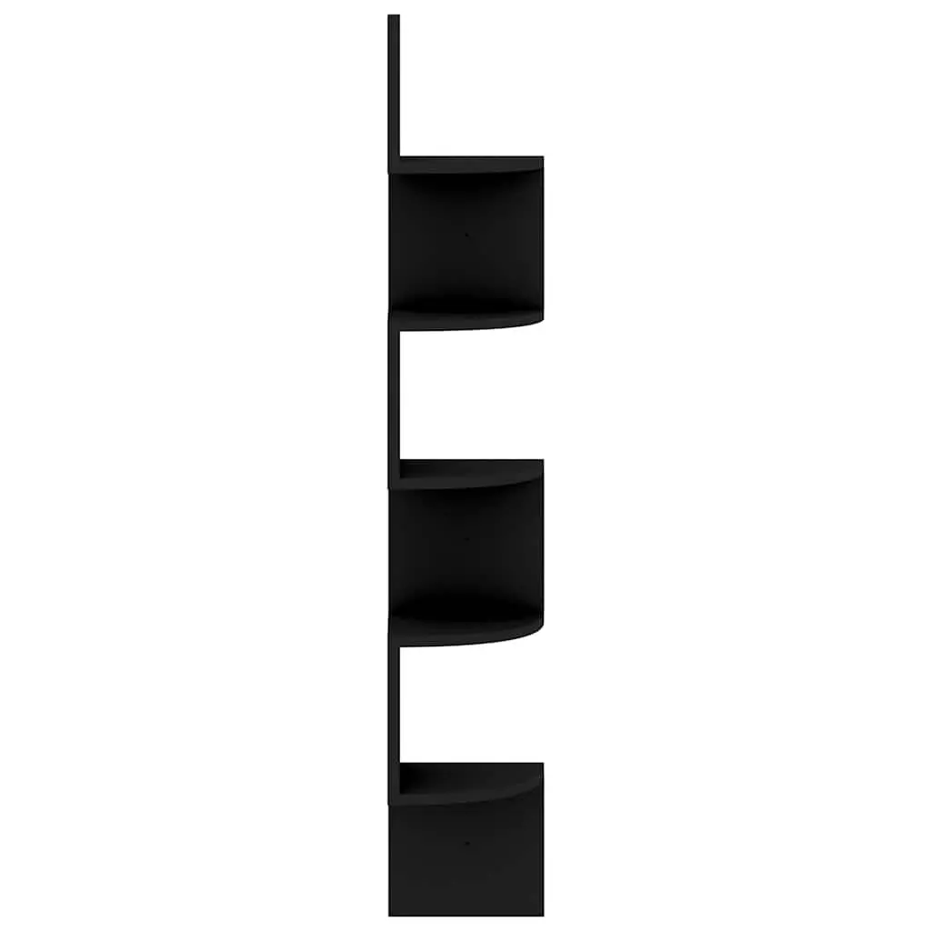 Corner Shelf Black Engineered Wood Rounded Levels 19x19x123cm Storage Unit
