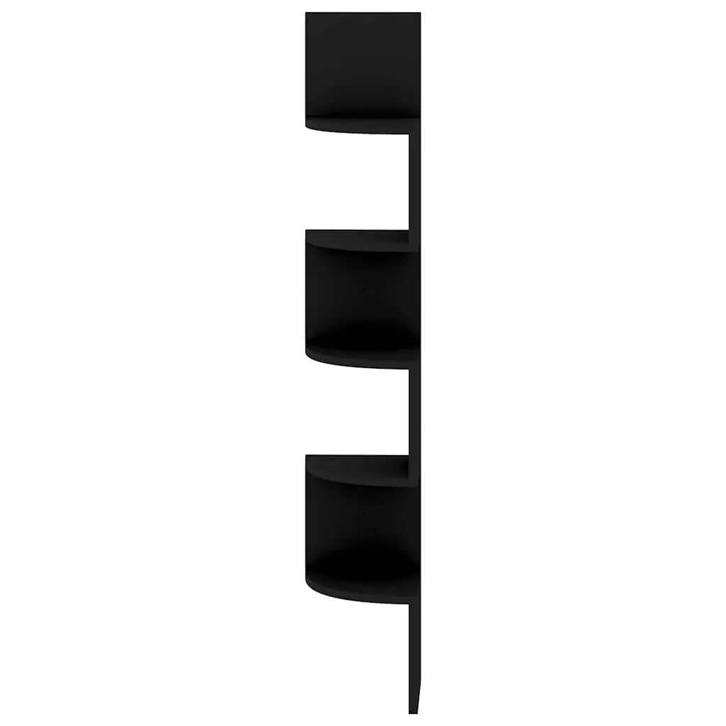 Corner Shelf Black Engineered Wood Rounded Levels 19x19x123cm Storage Unit