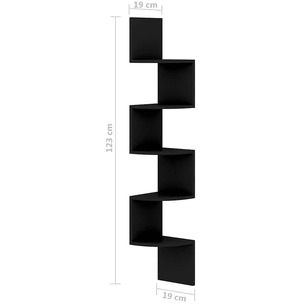Corner Shelf Black Engineered Wood Rounded Levels 19x19x123cm Storage Unit