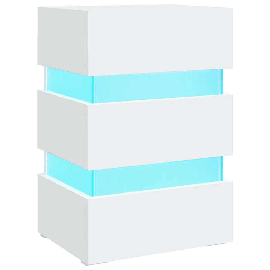 White Engineered Wood LED Bedside Cabinet with Light