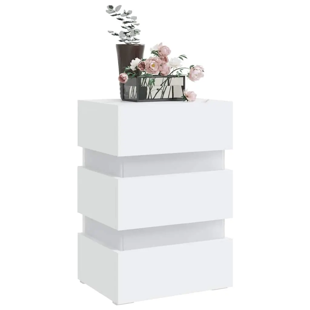 White Engineered Wood LED Bedside Cabinet with Light