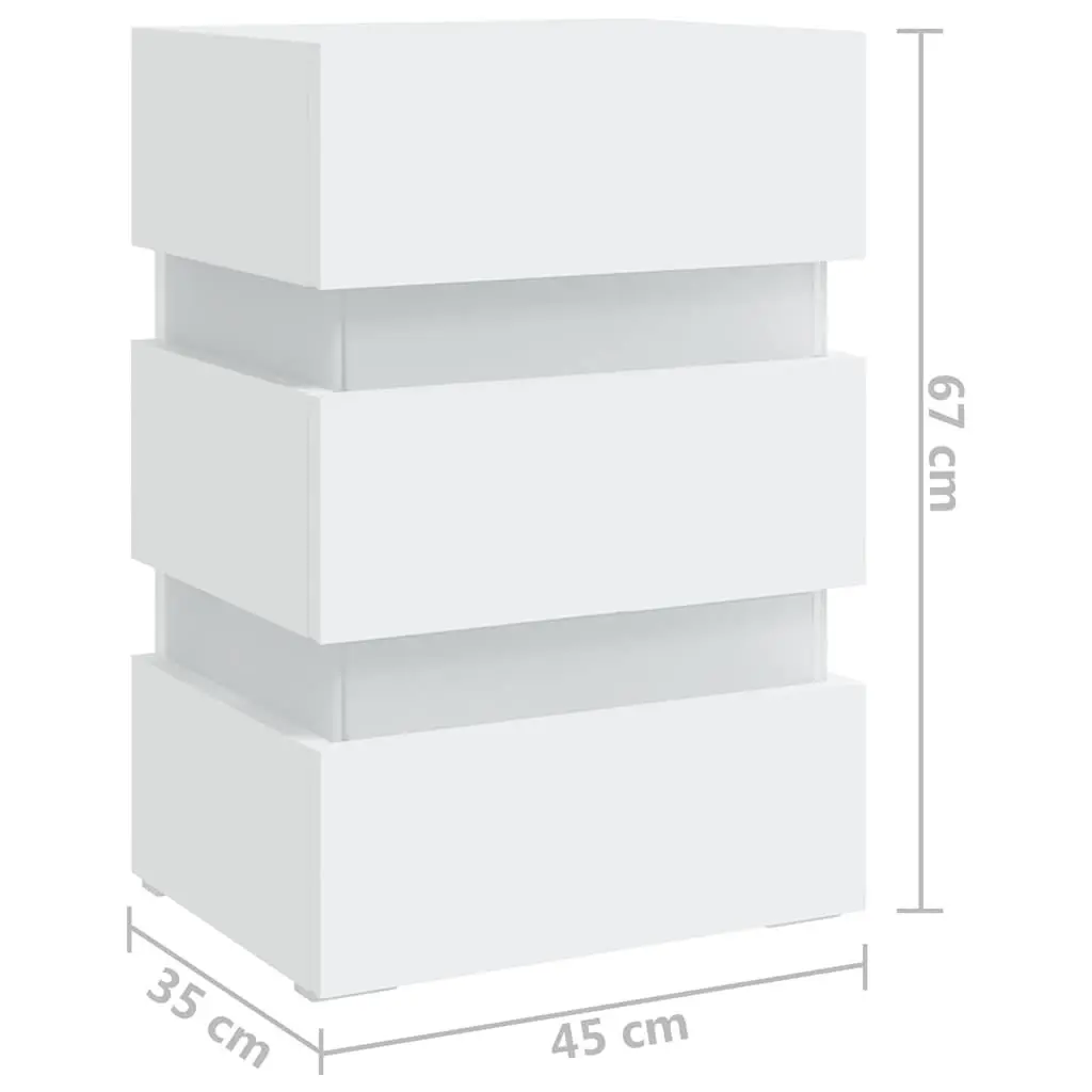 White Engineered Wood LED Bedside Cabinet with Light