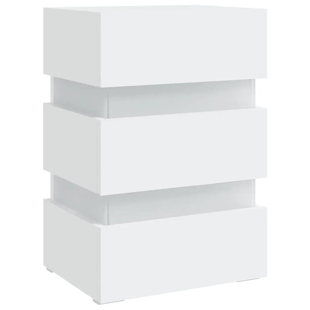 White Engineered Wood LED Bedside Cabinet with Light