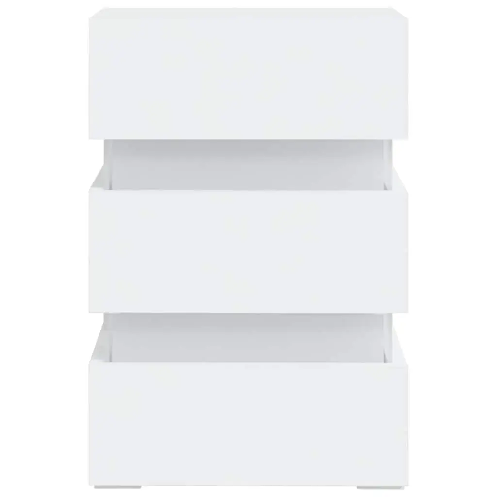White Engineered Wood LED Bedside Cabinet with Light