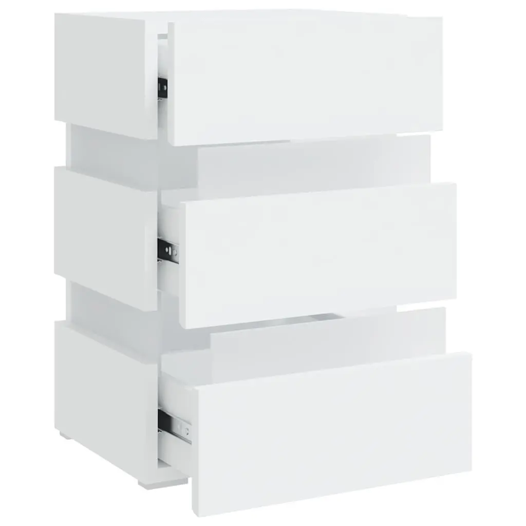 White Engineered Wood LED Bedside Cabinet with Light