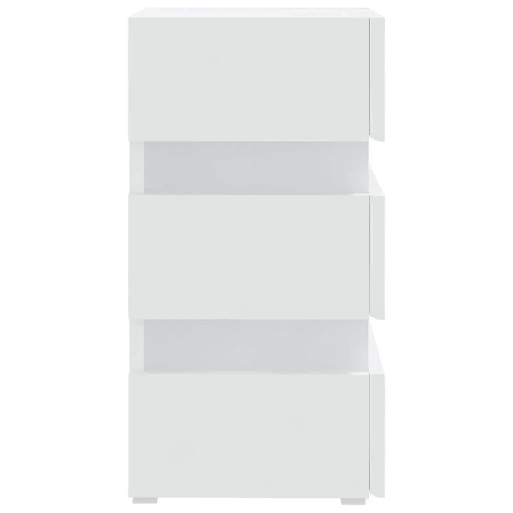 White Engineered Wood LED Bedside Cabinet with Light