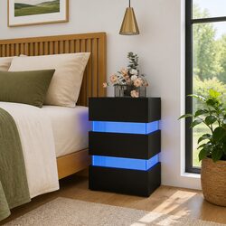 LED Bedside Cabinet with Lighting in Black 45x35x67 cm