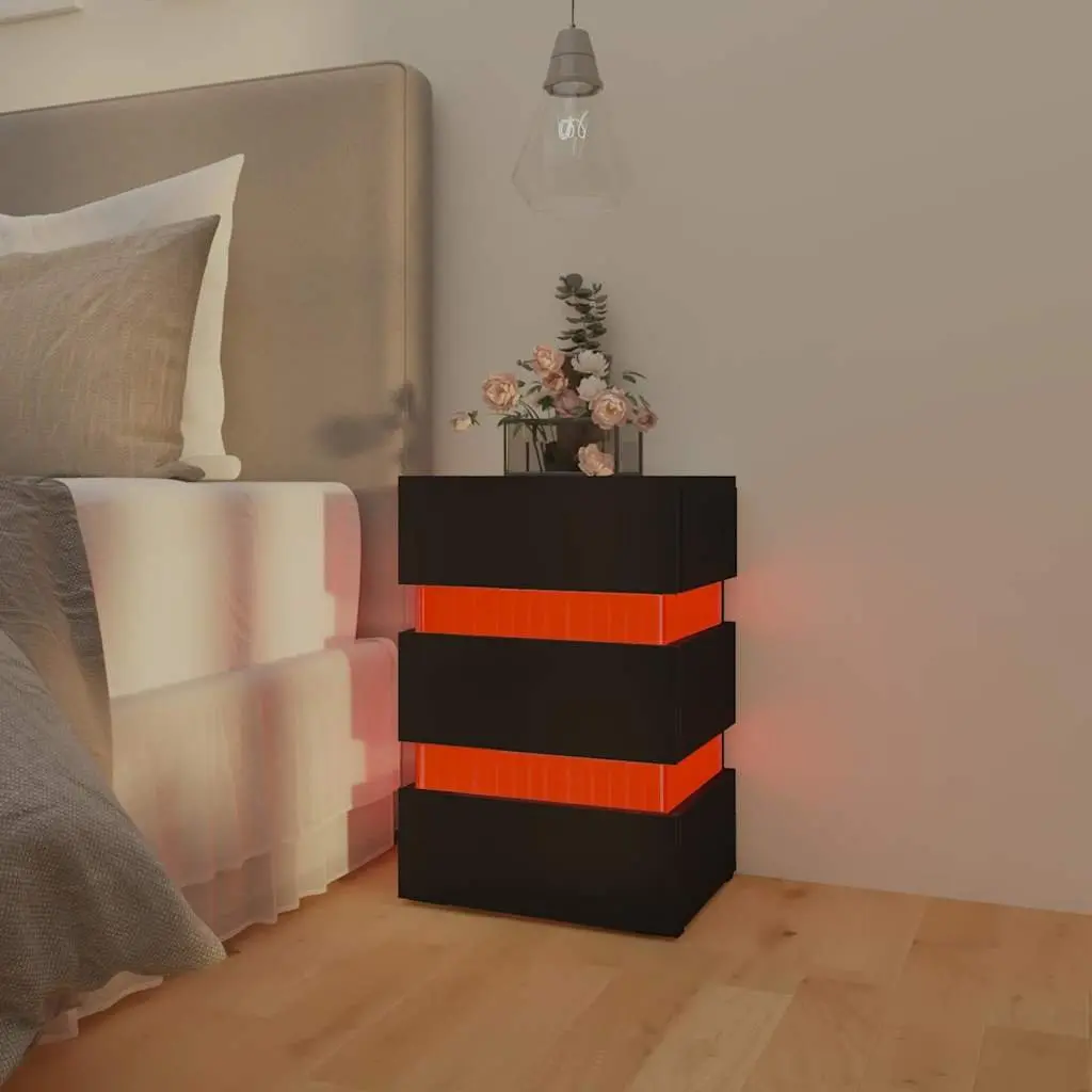 LED Bedside Cabinet with Lighting in Black 45x35x67 cm
