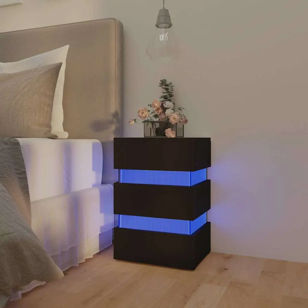 LED Bedside Cabinet with Lighting in Black 45x35x67 cm