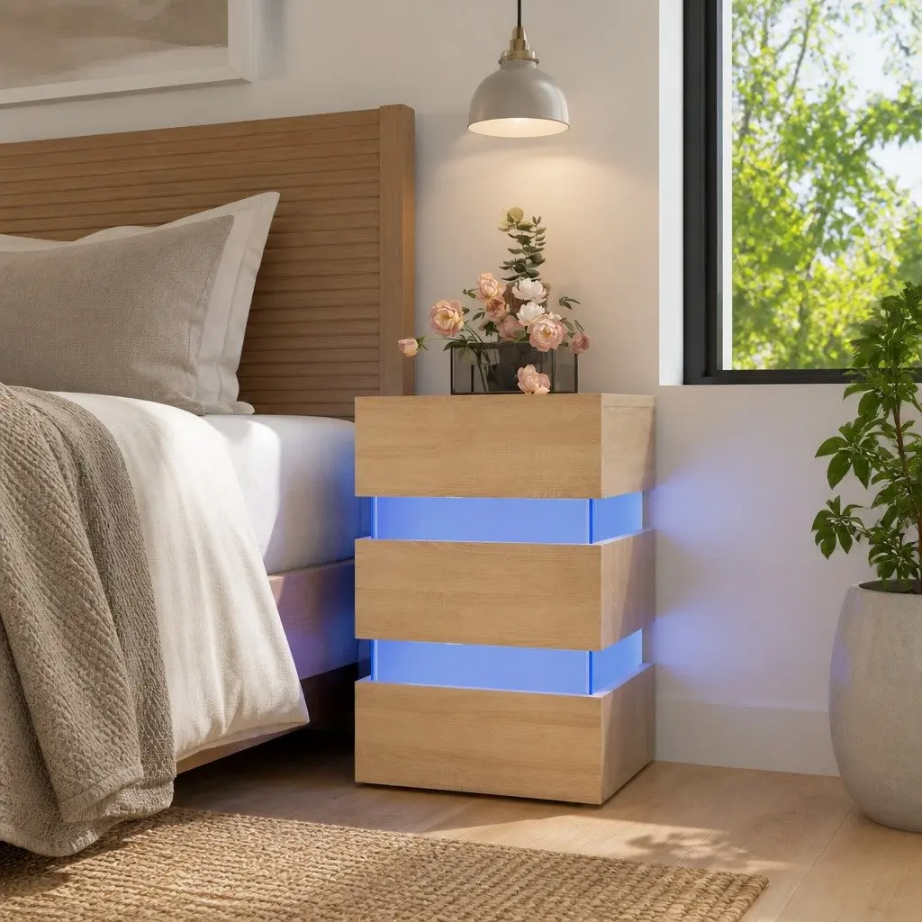 Bedside Table with LED Light and Storage
