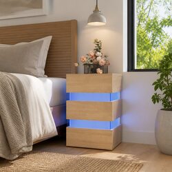 Elegant Bedside Table with LED Light and Storage