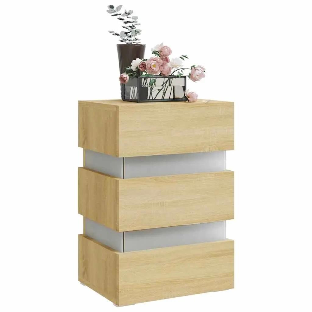 Bedside Table with LED Light and Storage