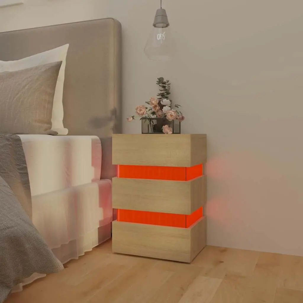 Bedside Table with LED Light and Storage
