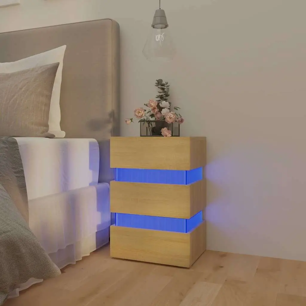 Bedside Table with LED Light and Storage