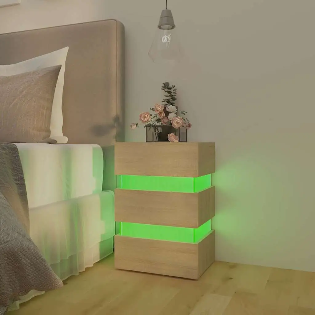Bedside Table with LED Light and Storage