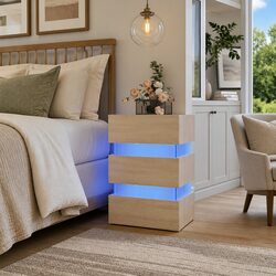 Cozy Bedside Table with LED Light Storage Cabinet