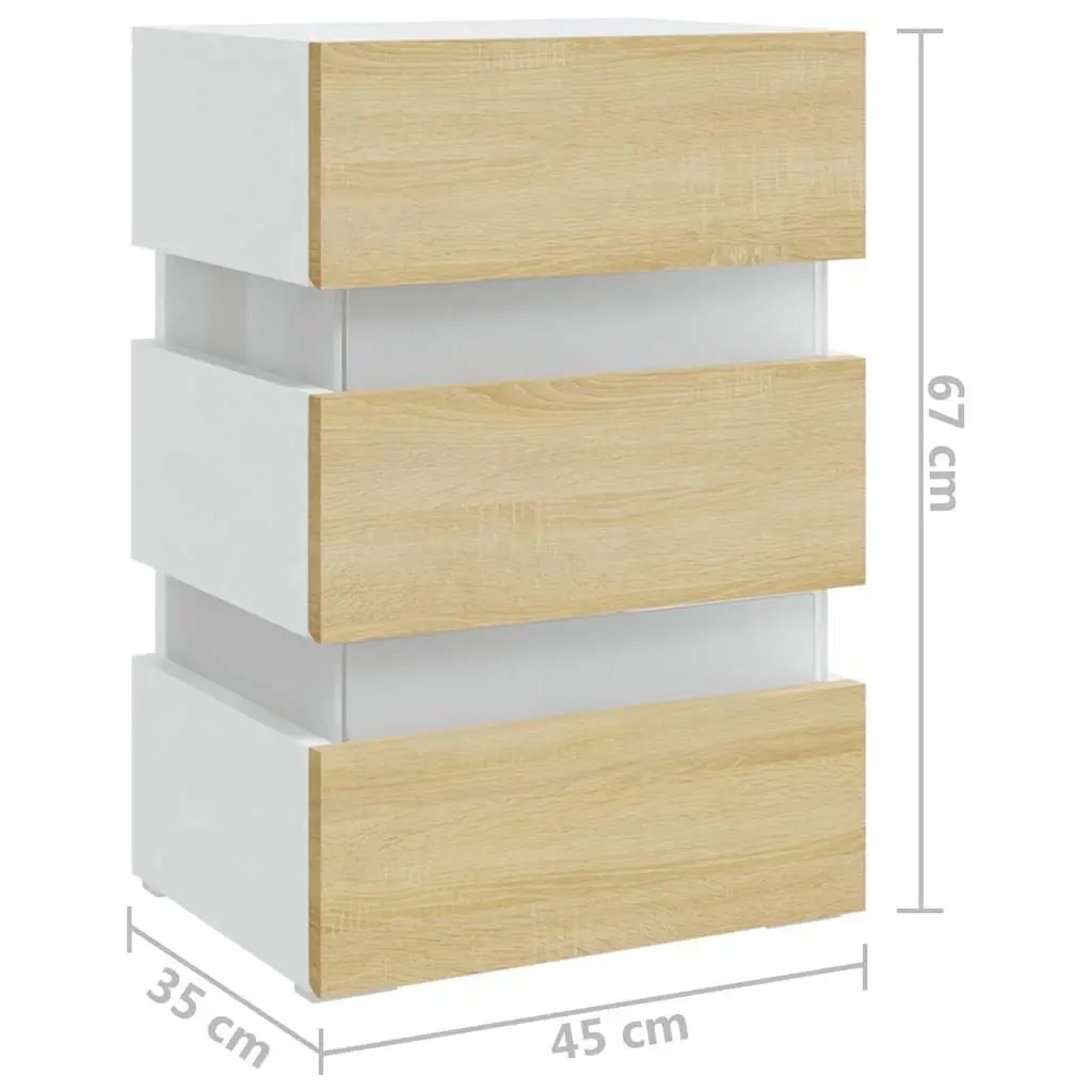 Bedside Table LED Light Storage Cabinet Engineered Wood Nightstand Beige