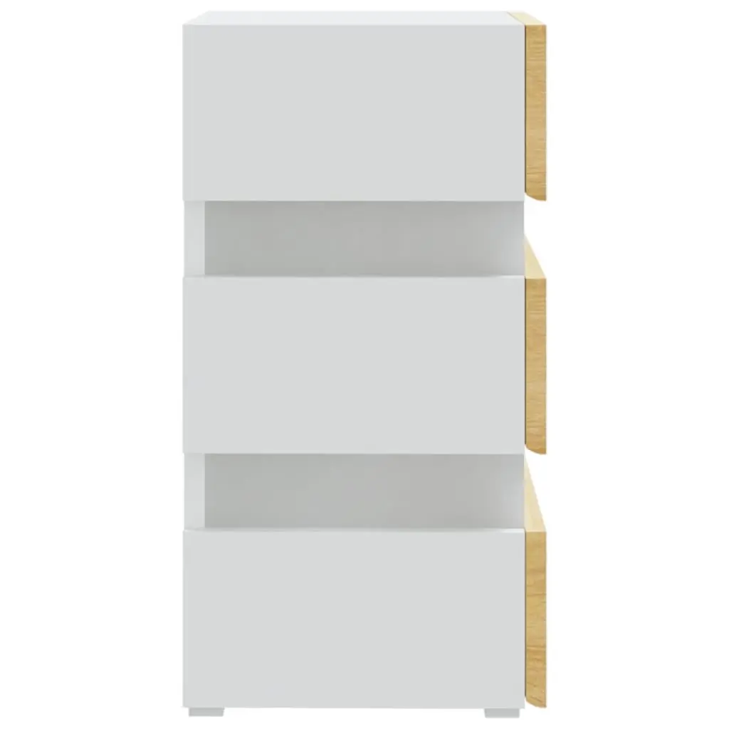 Bedside Table LED Light Storage Cabinet Engineered Wood Nightstand Beige