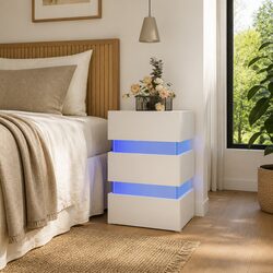 LED Bedside Cabinet with High Gloss Finish and Storage