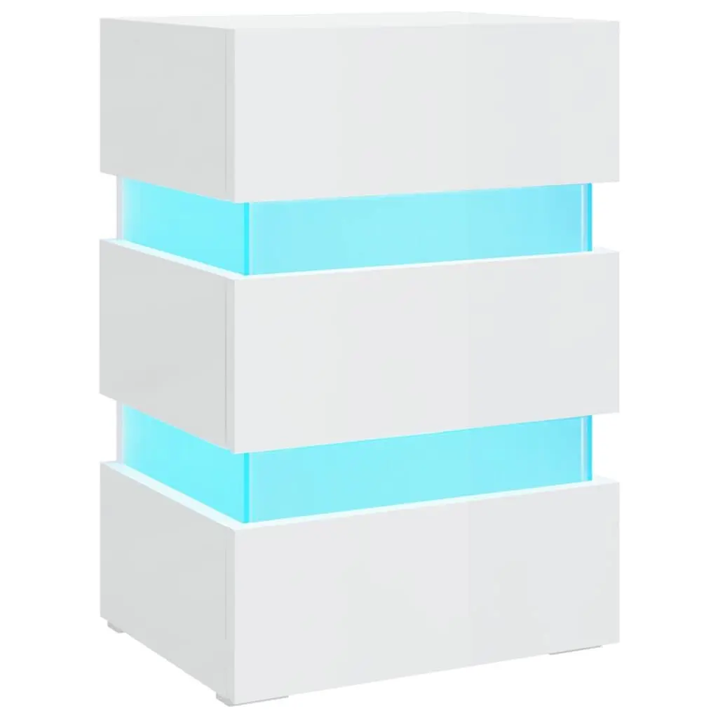 LED Nightstand High Gloss White Engineered Wood Storage Cabinet with LED Light