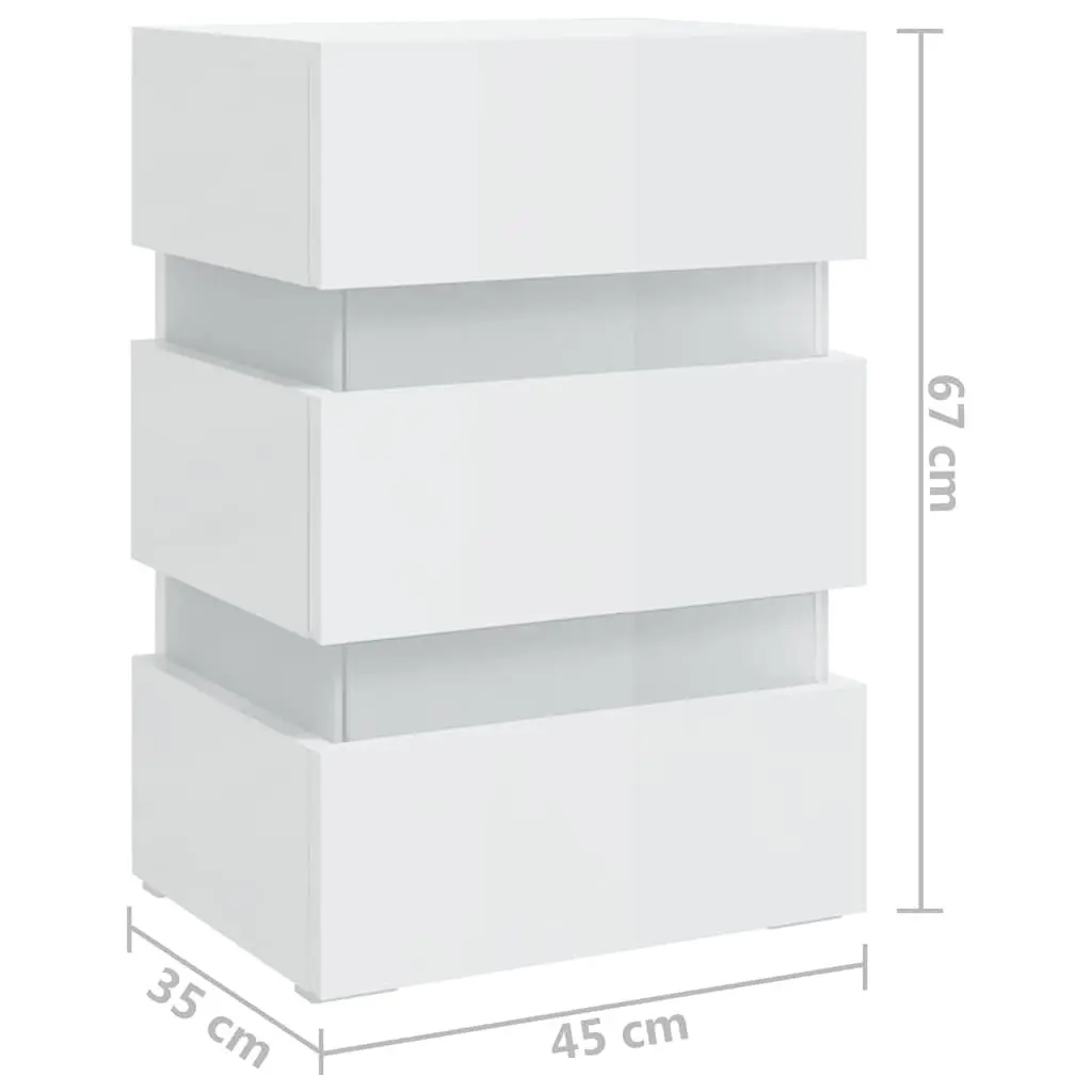 LED Nightstand High Gloss White Engineered Wood Storage Cabinet with LED Light