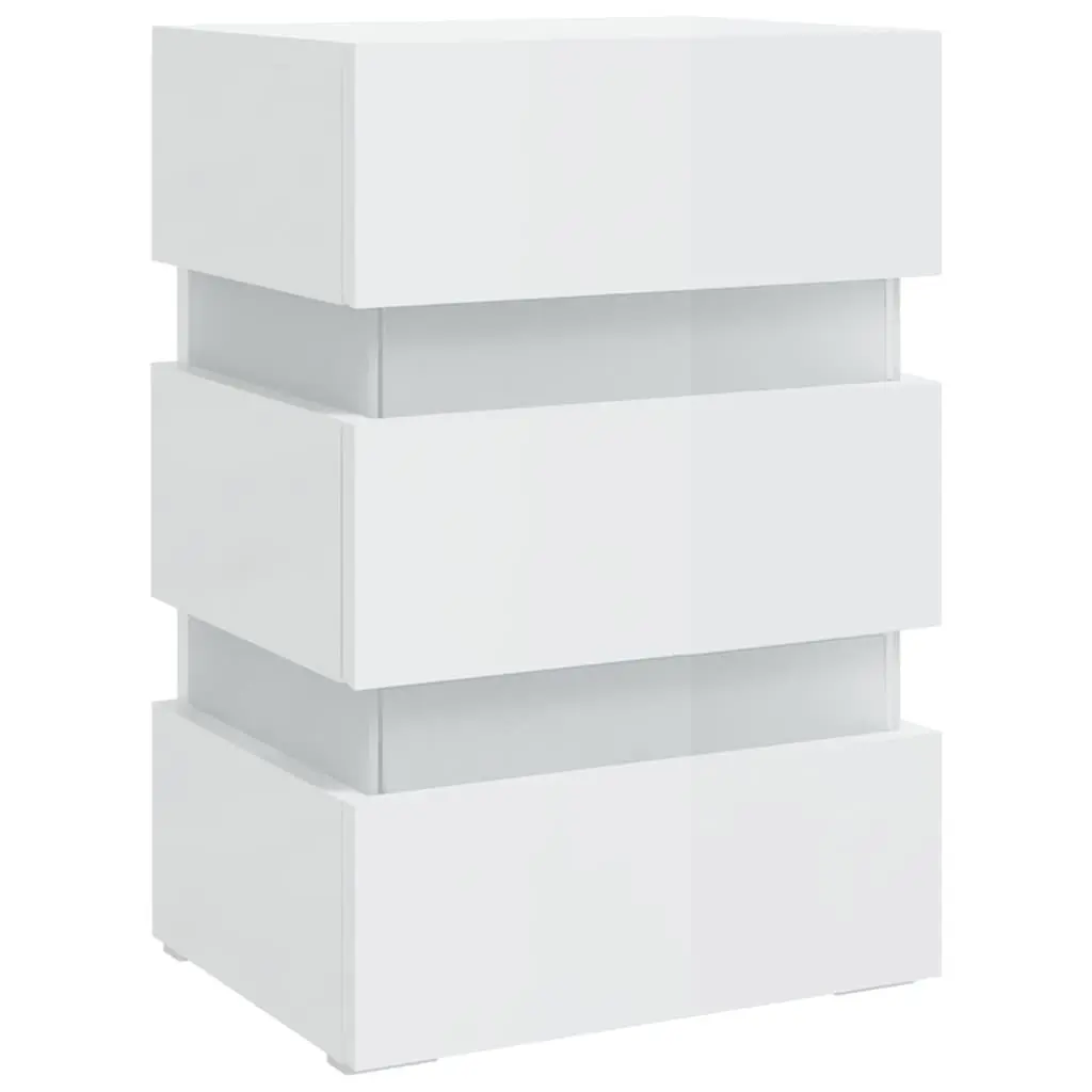 LED Nightstand High Gloss White Engineered Wood Storage Cabinet with LED Light