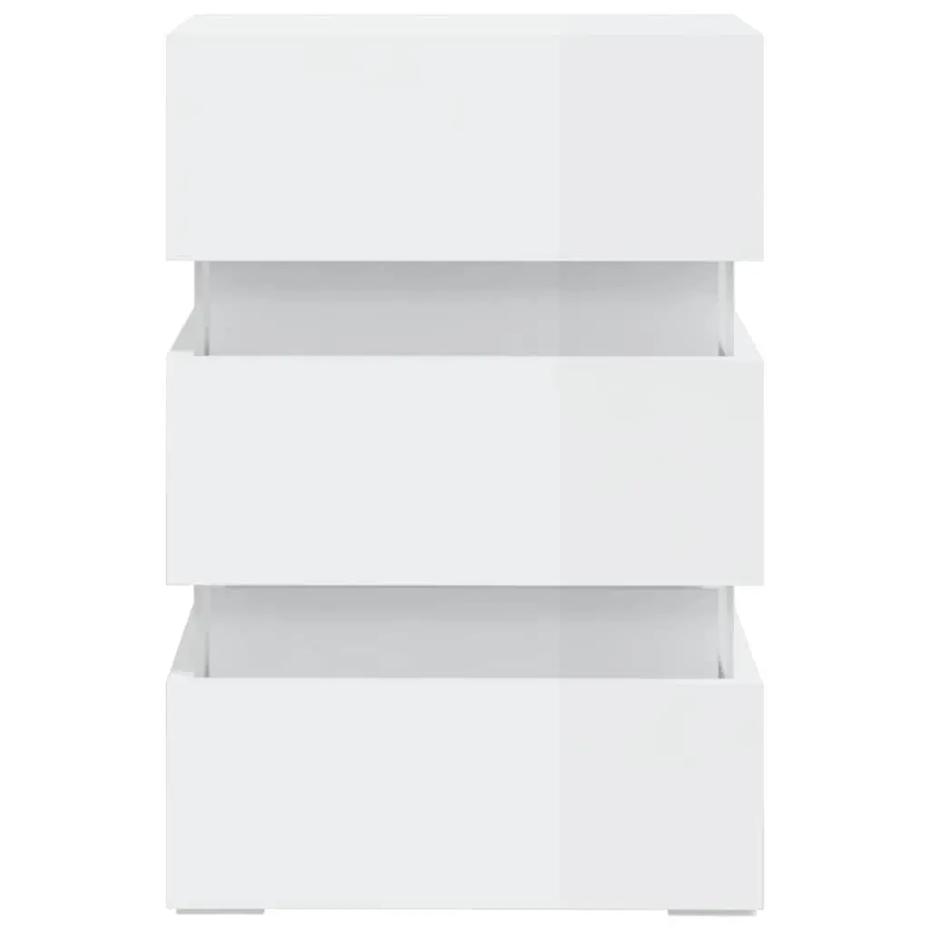 LED Nightstand High Gloss White Engineered Wood Storage Cabinet with LED Light