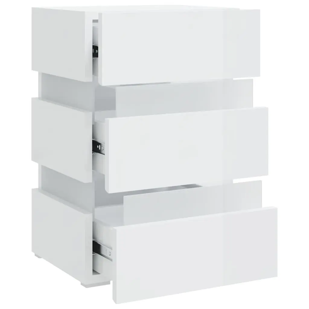 LED Nightstand High Gloss White Engineered Wood Storage Cabinet with LED Light