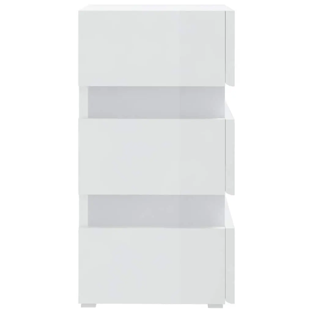 LED Nightstand High Gloss White Engineered Wood Storage Cabinet with LED Light