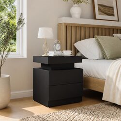 Black Engineered Wood Bedside Cabinet Nightstand 45x35x52cm