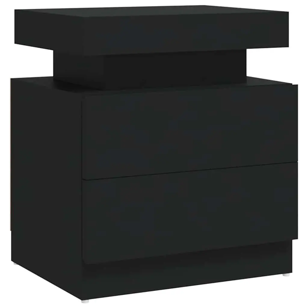 Bedside Cabinet Black Engineered Wood Nightstand Storage Table 45x35x52cm
