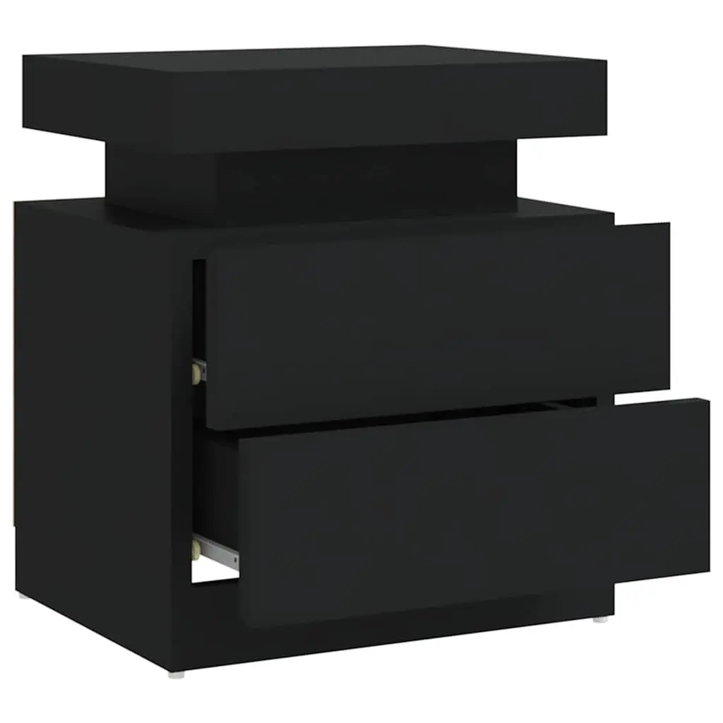 Bedside Cabinet Black Engineered Wood Nightstand Storage Table 45x35x52cm