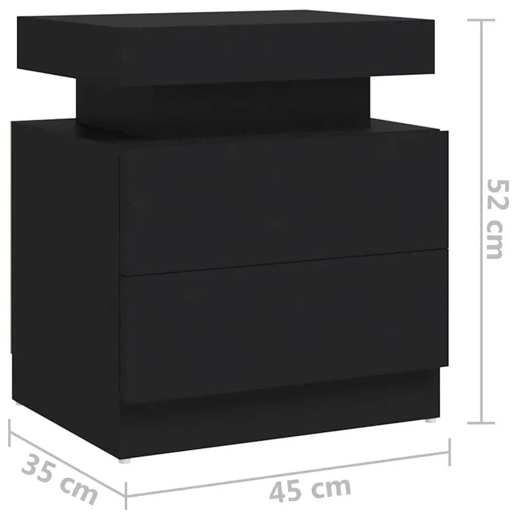 Bedside Cabinet Black Engineered Wood Nightstand Storage Table 45x35x52cm