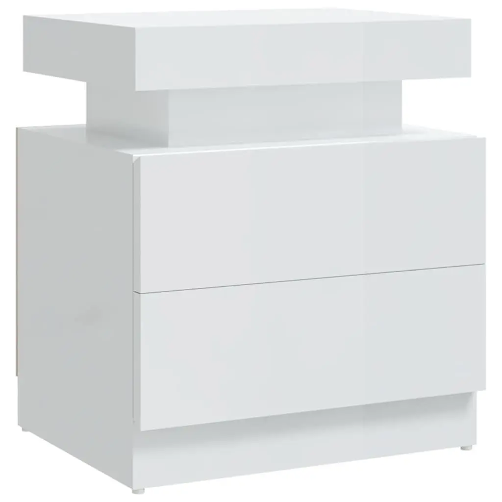 Engineered Wood Nightstand High Gloss White Bedside Cabinet Storage Table 45x35x52cm