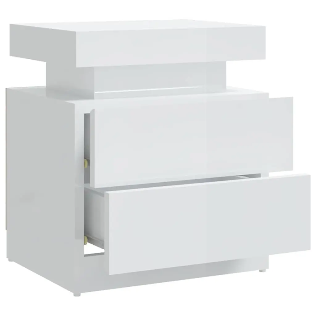 Engineered Wood Nightstand High Gloss White Bedside Cabinet Storage Table 45x35x52cm