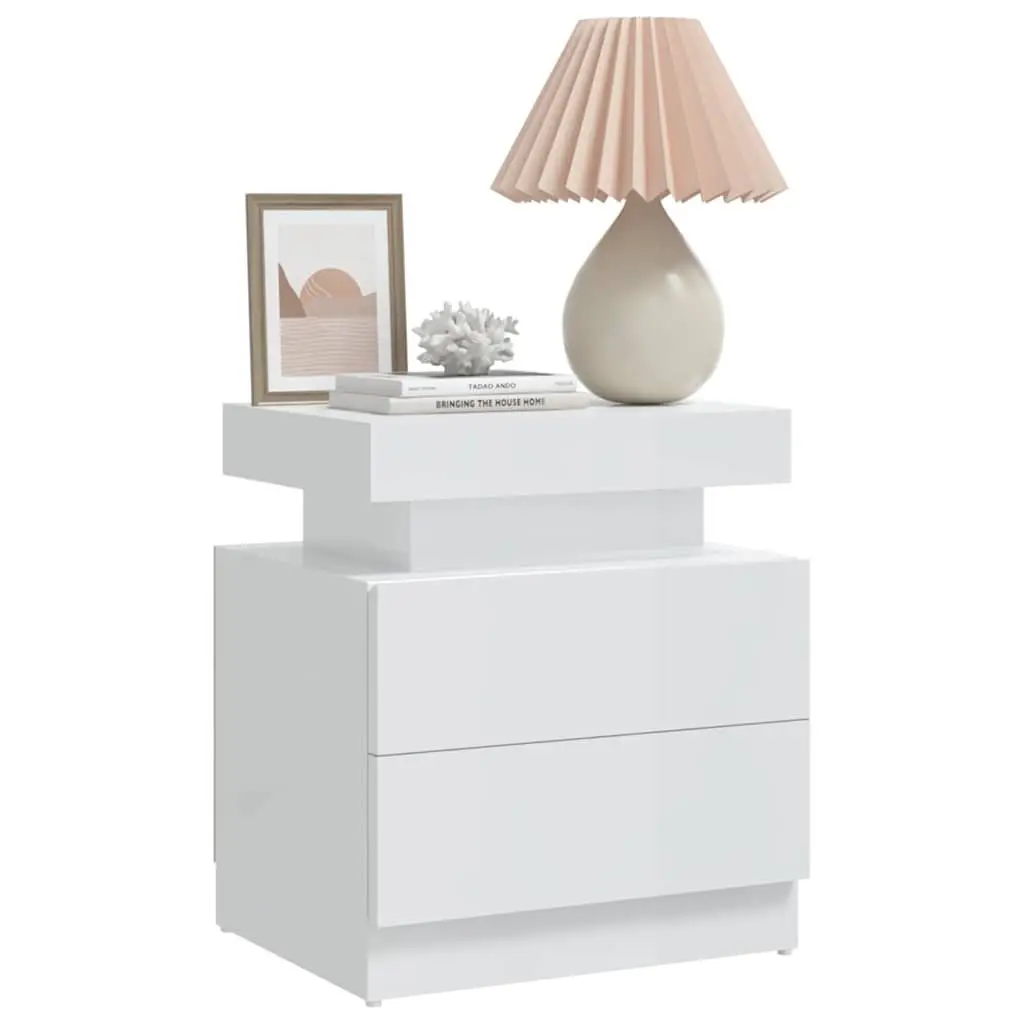 Engineered Wood Nightstand High Gloss White Bedside Cabinet Storage Table 45x35x52cm