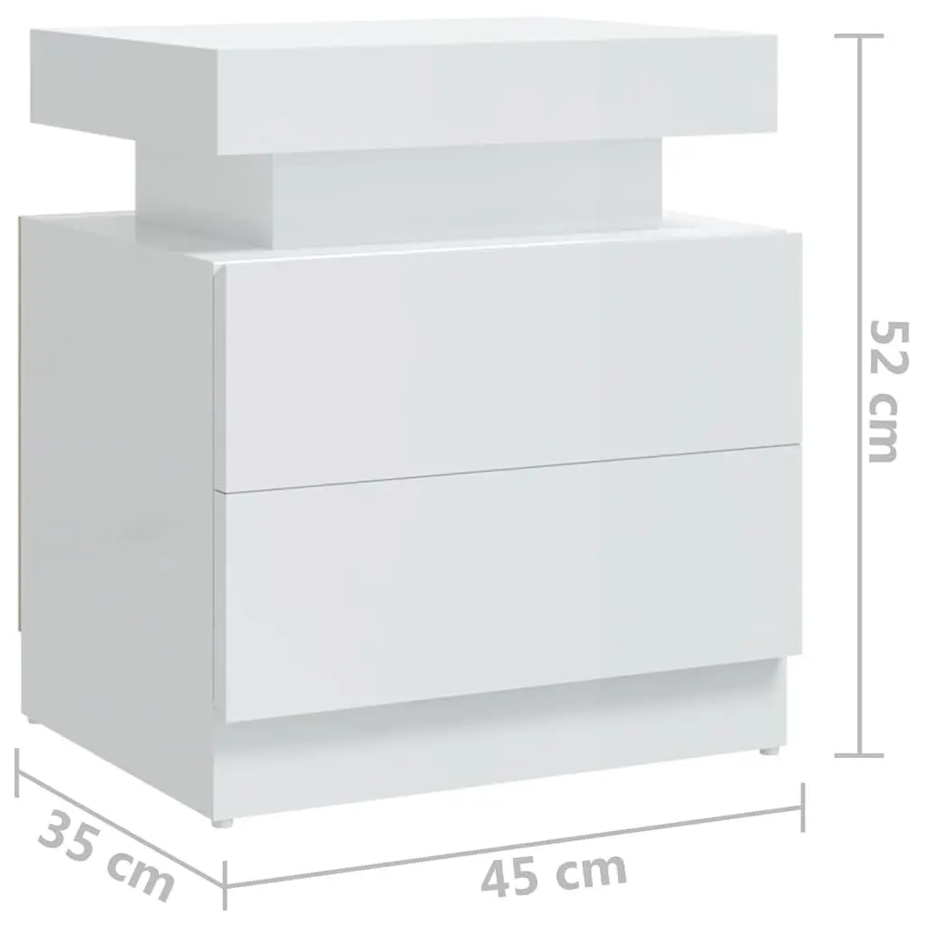 Engineered Wood Nightstand High Gloss White Bedside Cabinet Storage Table 45x35x52cm