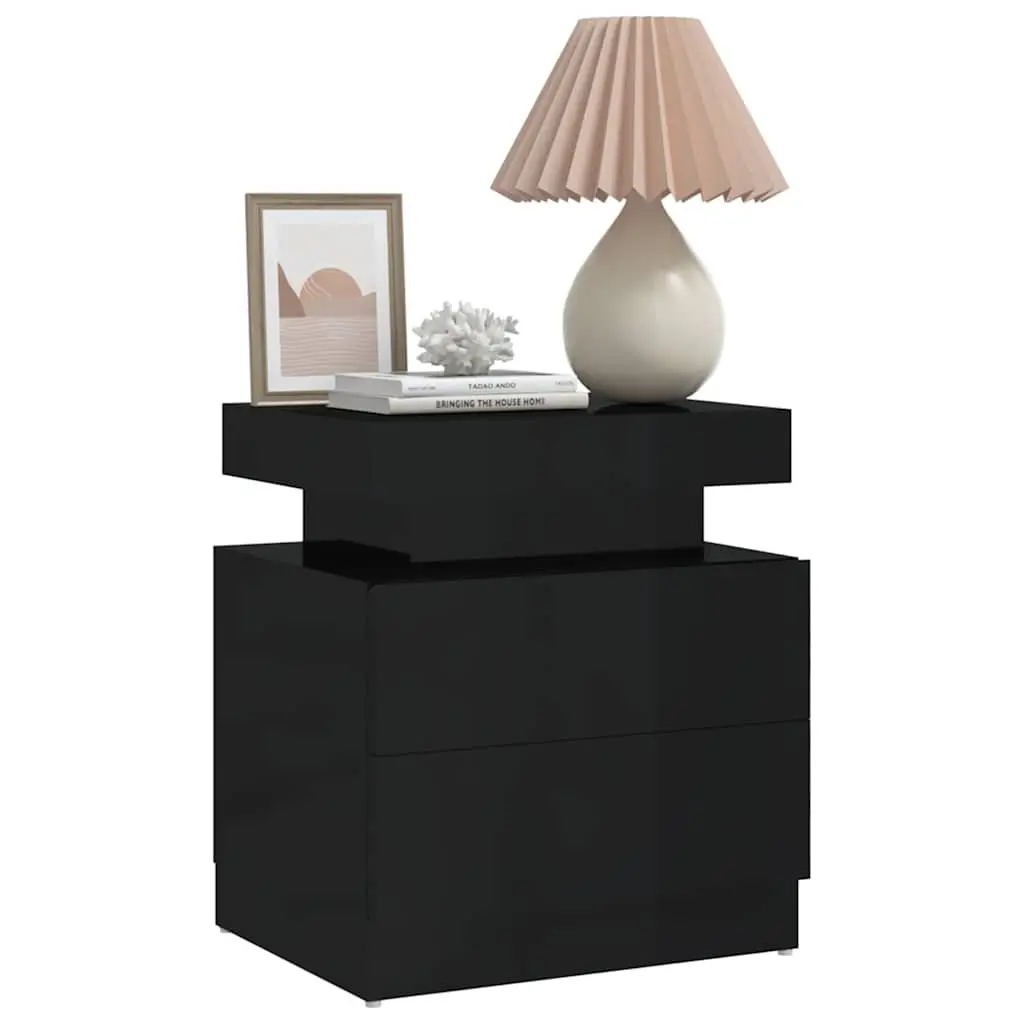 Bedside Cabinet High Gloss Black Nightstand 45 x 35 x 52 cm Engineered Wood