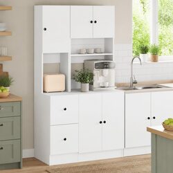White Engineered Wood Kitchen Cabinet with Storage Doors