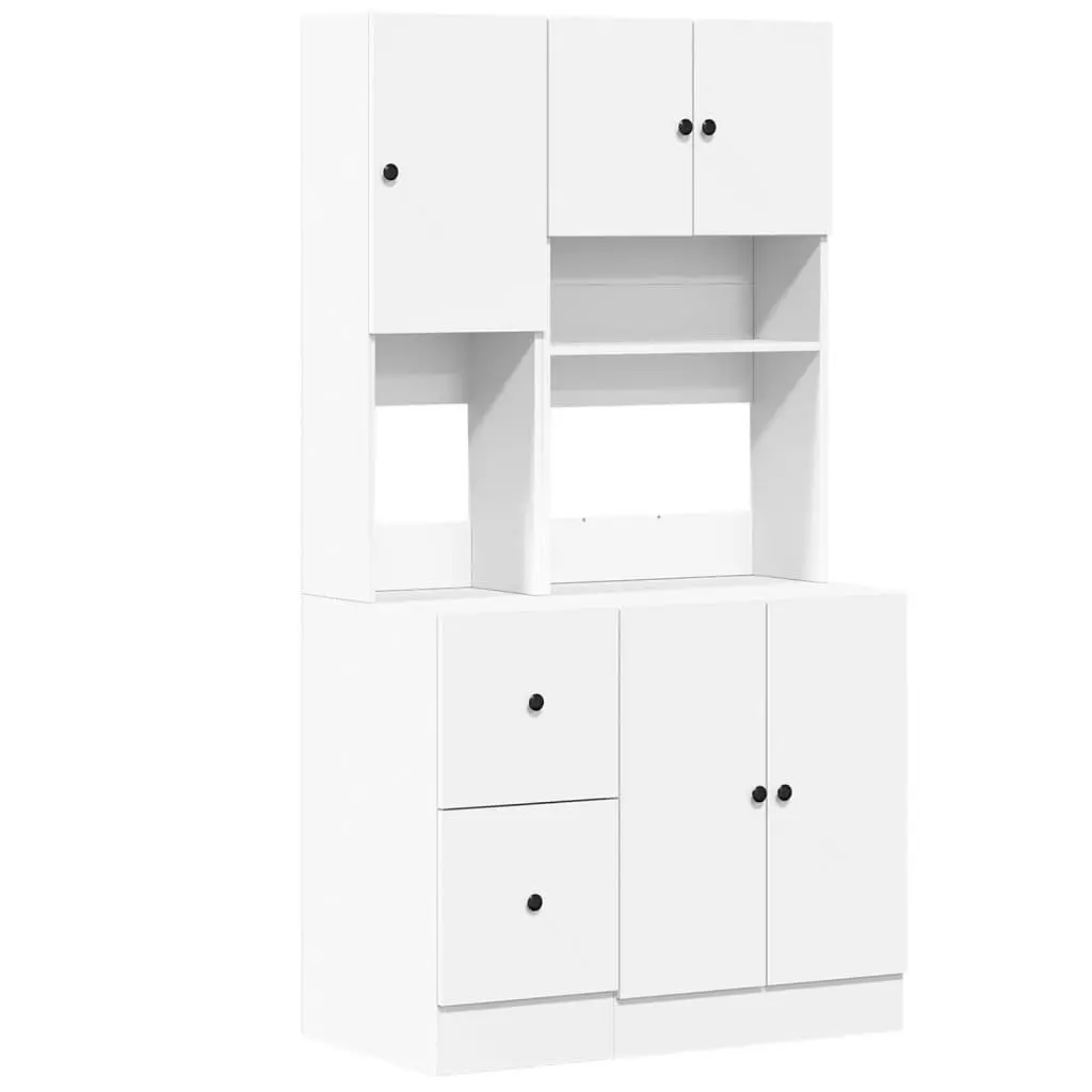 Kitchen Cabinet White Engineered Wood Storage Unit with Doors and Drawers 95x50x180cm