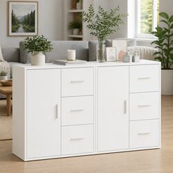 White Engineered Wood Sideboard Cabinet Set of 2